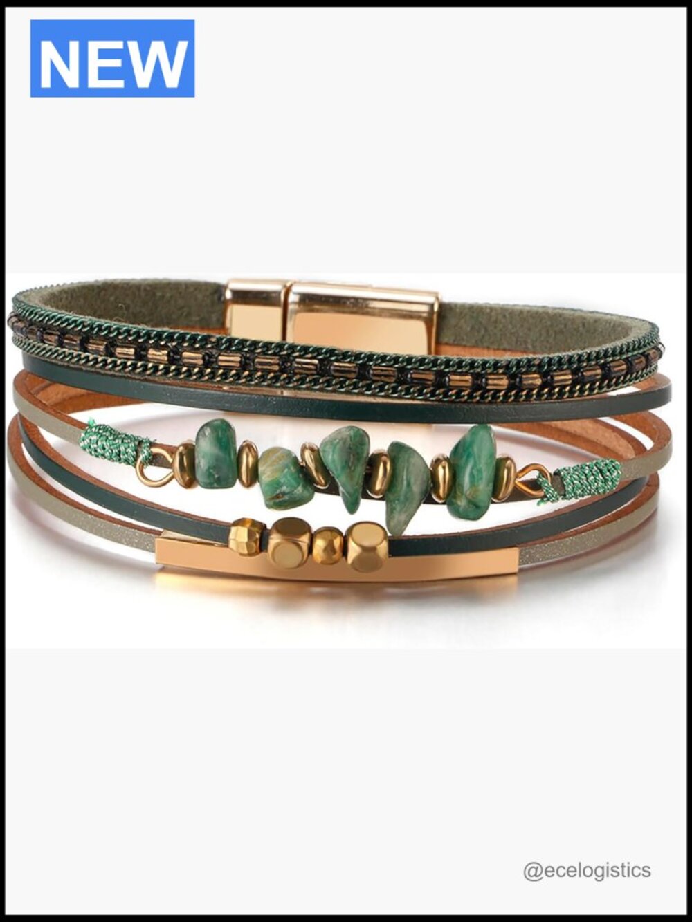 Leather Multi-Layer Crystal Bead Wrap Bracelet Boho Cuff
